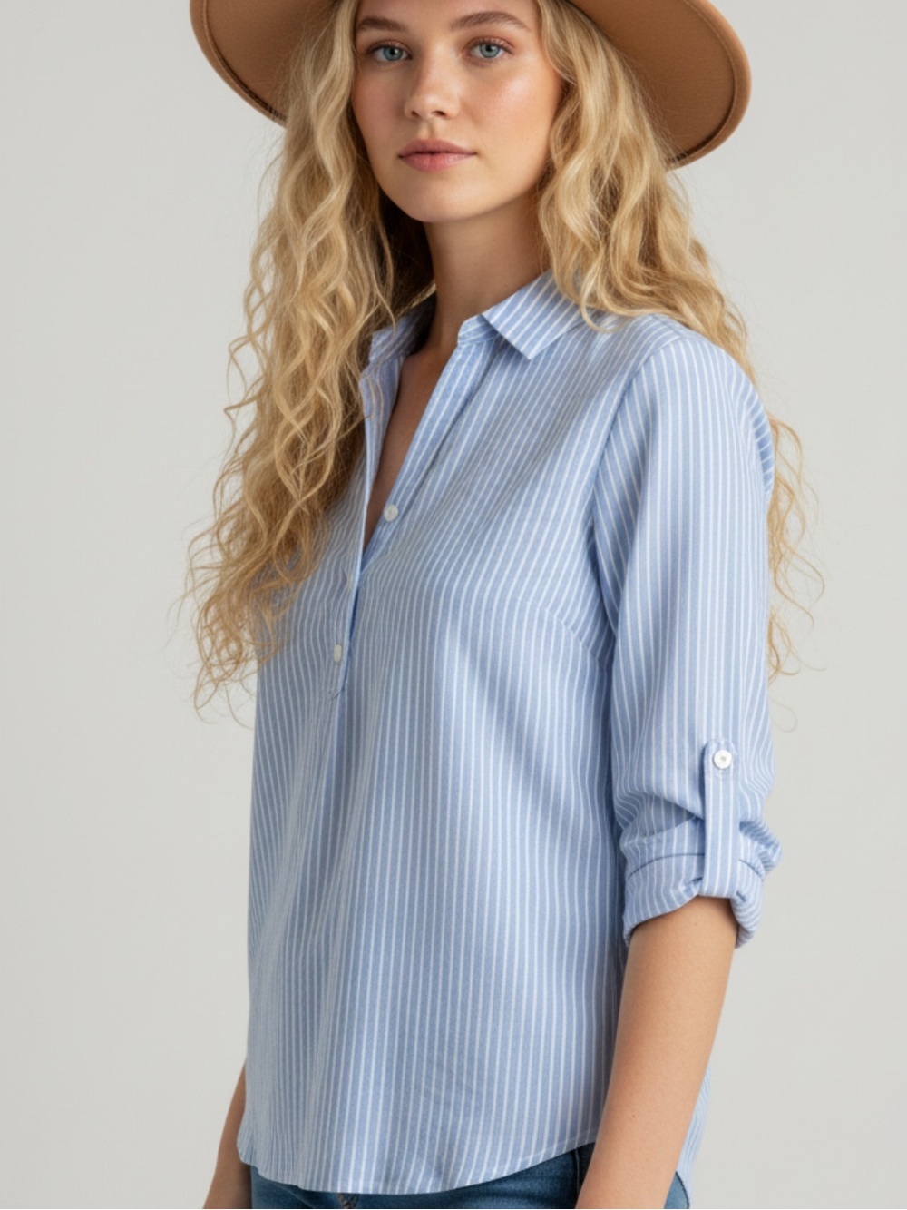 Workshop Republic Clothing Light Blue Striped Blouse